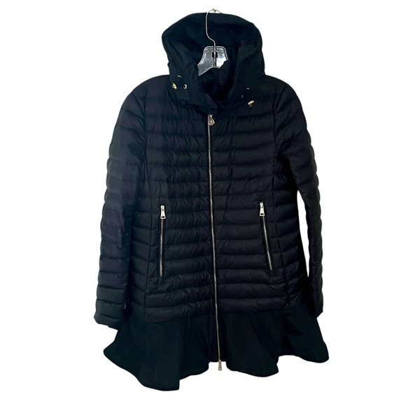MONCLER Daurade Black Puffer Peplum Down Hooded Jacket Medium Size 2  AUTHENTIC - Picture 1 of 16